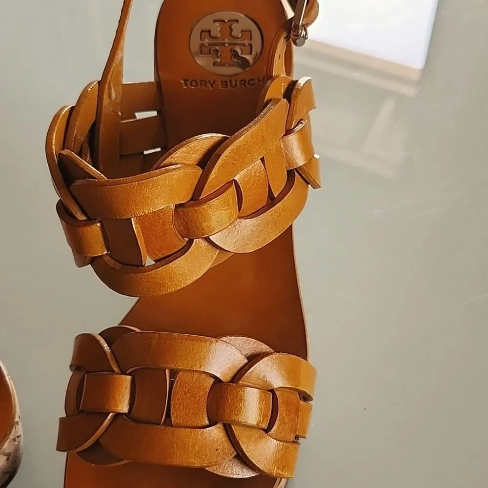 Tory Burch Calyca Leather And Cork Boho Chic Retro 70's Disco Vibe Heels‎ Size 9